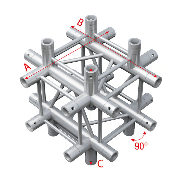 MILOS Pro-30 Square F Truss - Cross up/down 6-way - 50 cm F (Prolyte Ø 27,8 mm compatible) QCF65sp - angolo da 90° - argento - F