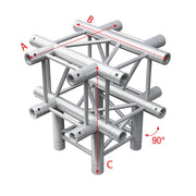 MILOS Pro-30 Square F Truss - Cross + Down 5-way - 50 cm F (Prolyte Ø 27,8 mm compatible) QCF51sp - angolo da 90° - argento - F
