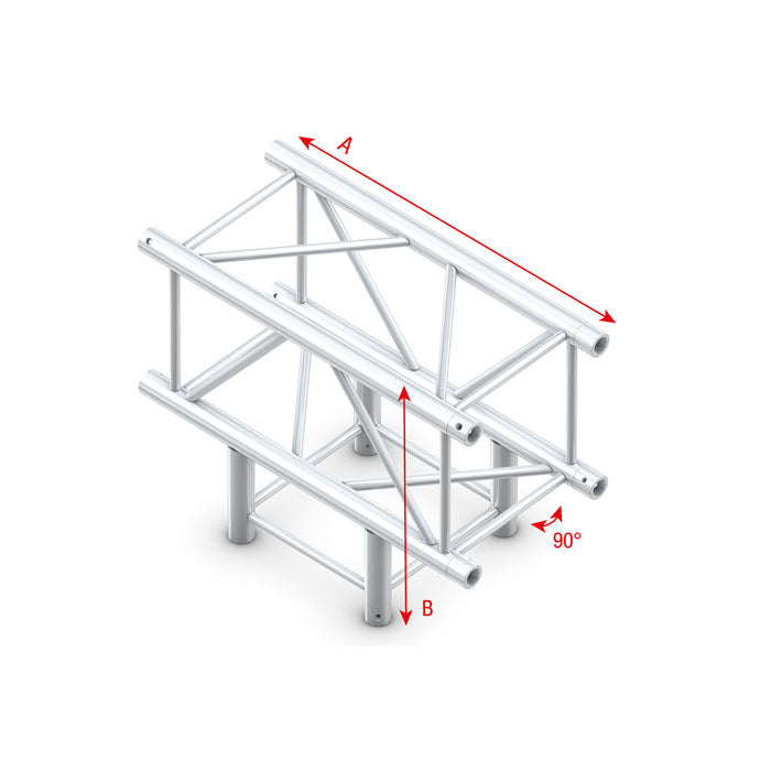 MILOS Pro-40 Square F Truss - T-Cross 3-way F (Prolyte Ø 27,8 mm compatible), Silver QTLF35 - angolo da 90° - impiego gravoso - F