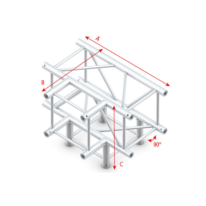 MILOS Pro-40 Square F Truss - T-cross + Down 4-way F (Prolyte Ø 27,8 mm compatible), Silver QLLF40 - angolo da 90° - impiego gravoso - F