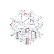 MILOS Pro-40 Square F Truss - Cross + Down 5-way F (Prolyte Ø 27,8 mm compatible), Silver QCLF51 - angolo da 90° - impiego gravoso - F