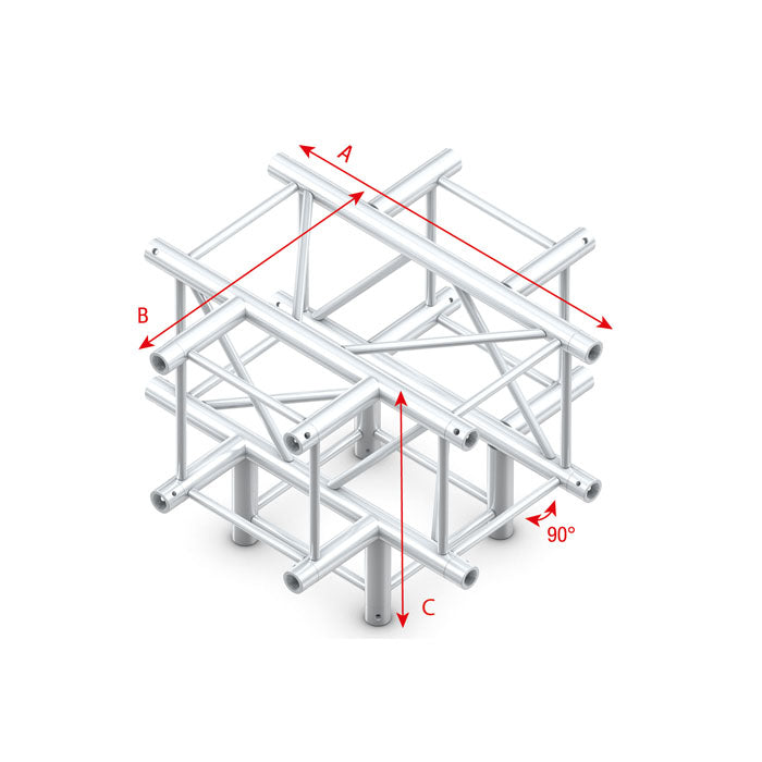 MILOS Pro-40 Square F Truss - Cross + Down 5-way F (Prolyte Ø 27,8 mm compatible), Silver QCLF51 - angolo da 90° - impiego gravoso - F