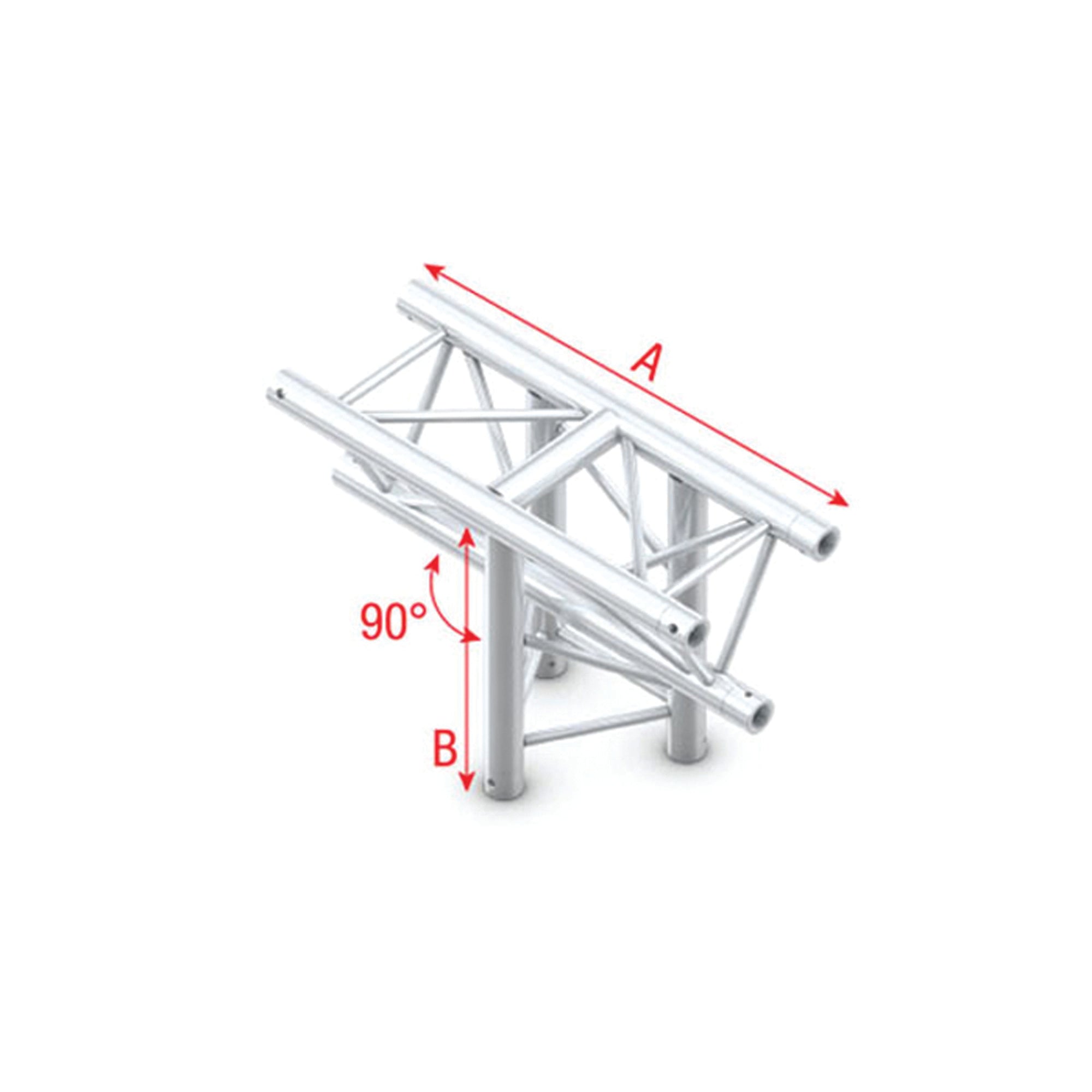 MILOS Pro-30 Triangle F Truss - T-Cross vertical 3-way - apex down - 50 cm F (Prolyte Ø 27,8 mm compatible) ATF35sp - angolo da 90° - argento - F