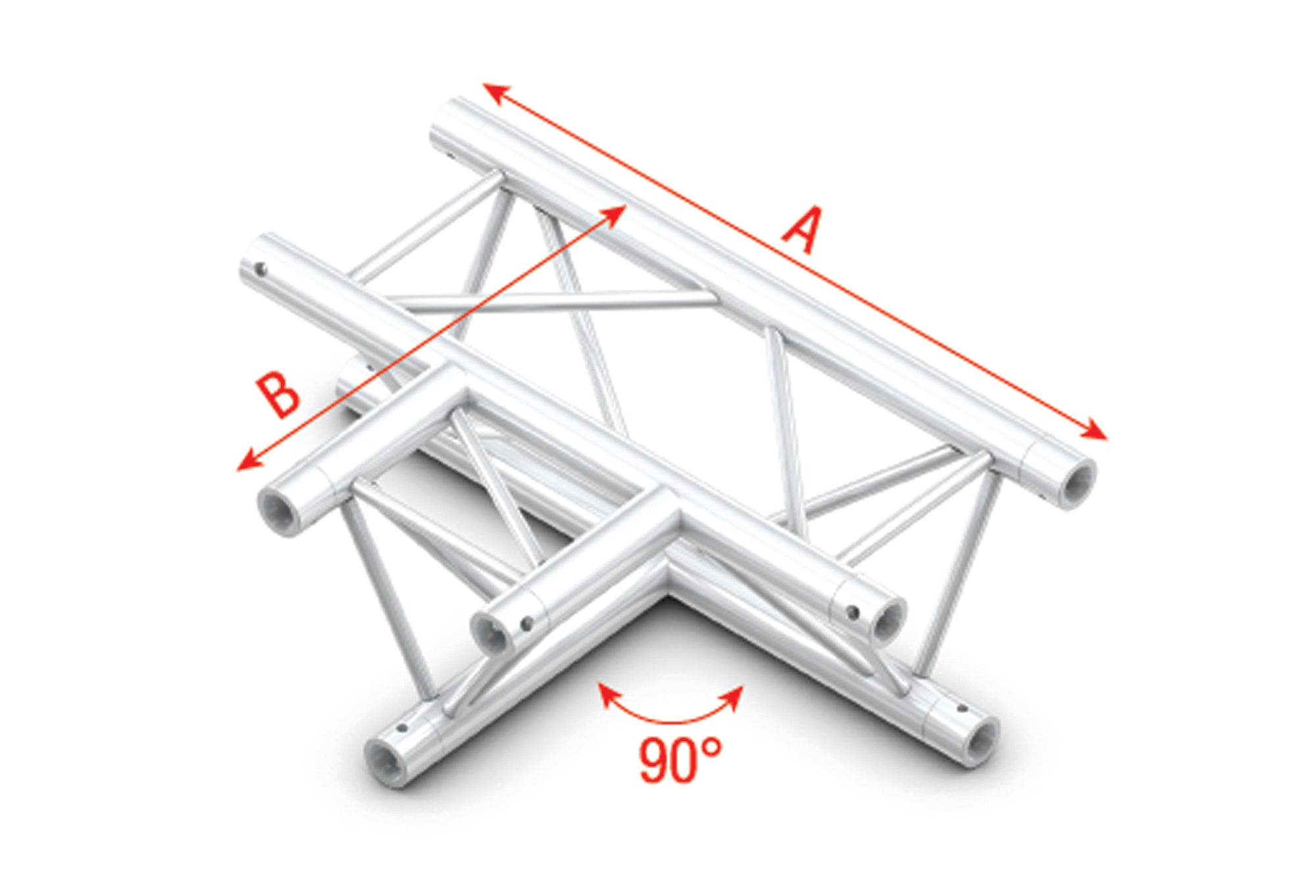 MILOS Pro-30 Triangle F Truss - 3-way horizontal - 50 cm F (Prolyte Ø 27,8 mm compatible) ATF36sp - angolo da 90° - argento - F