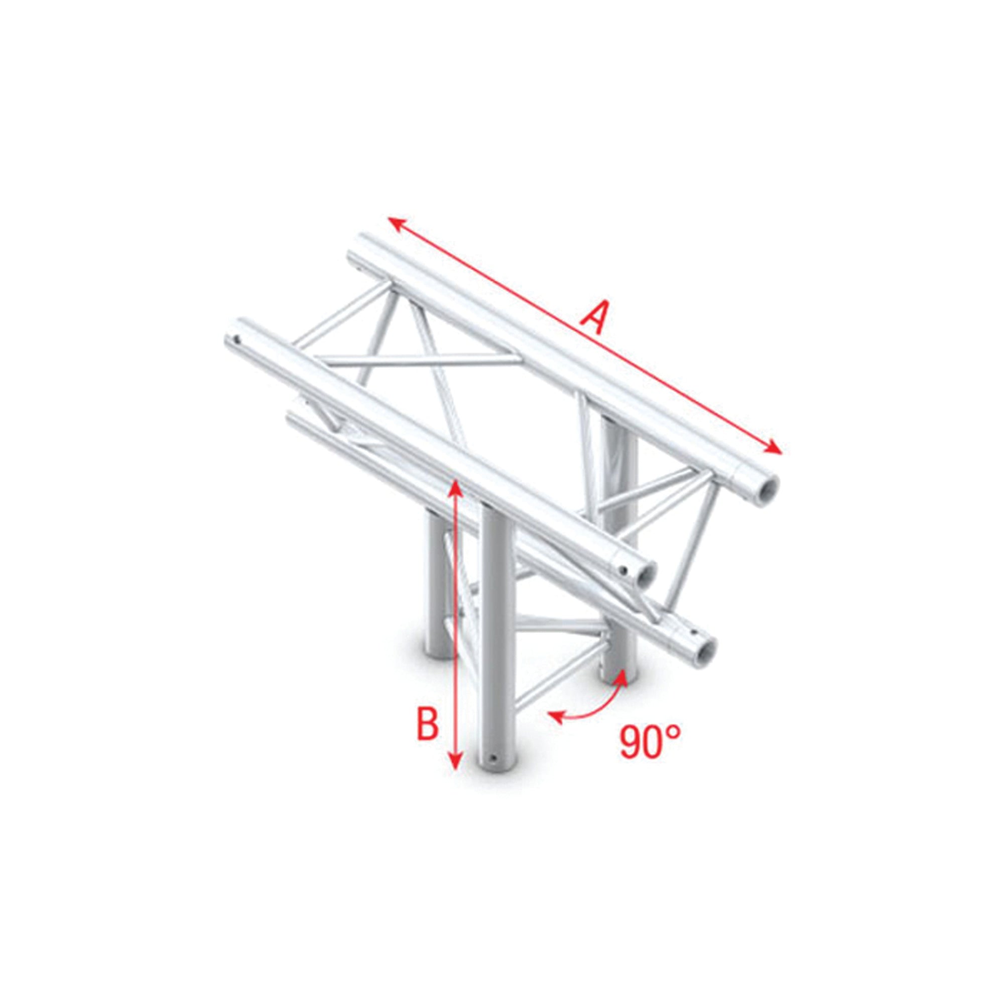 MILOS Pro-30 Triangle F Truss - T-Cross vertical - 3-way - apex down - 50 cm F Ø 27,8 mm ATF37sp - angolo da 90° - argento - F