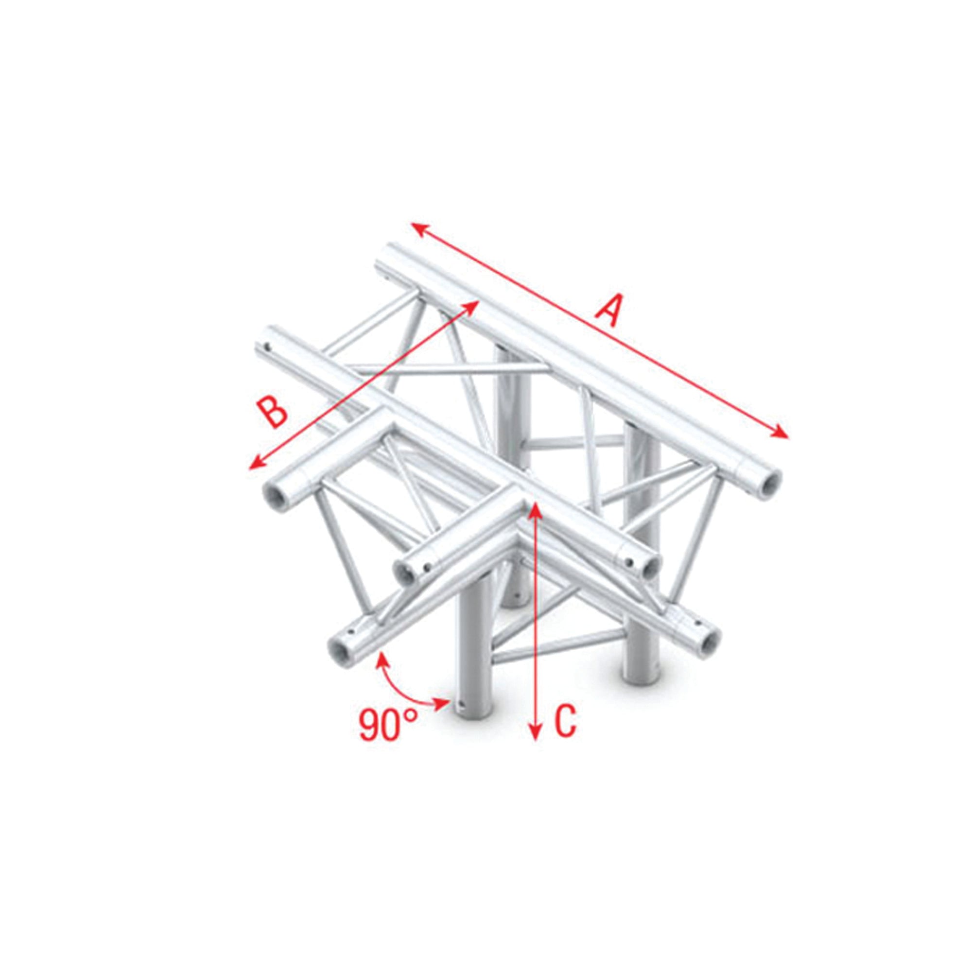 MILOS Pro-30 Triangle F Truss - T-Cross + down 4-way - 50 cm F (Prolyte Ø 27,8 mm compatible) ATF42sp - angolo da 90° - argento - F