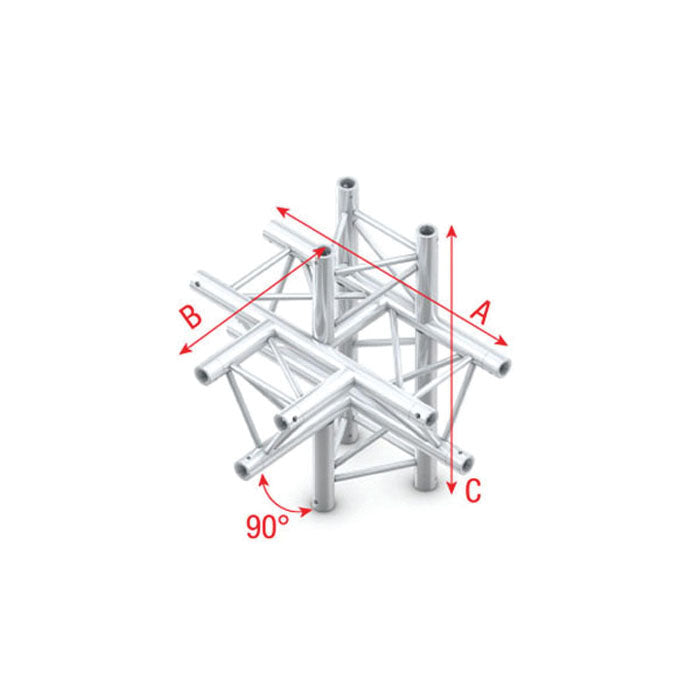 MILOS Pro-30 Triangle F Truss - T-Cross + up/down 5-way - 50 cm F (Prolyte Ø 27,8 mm compatible) ATF51sp - angolo da 90° - argento - F