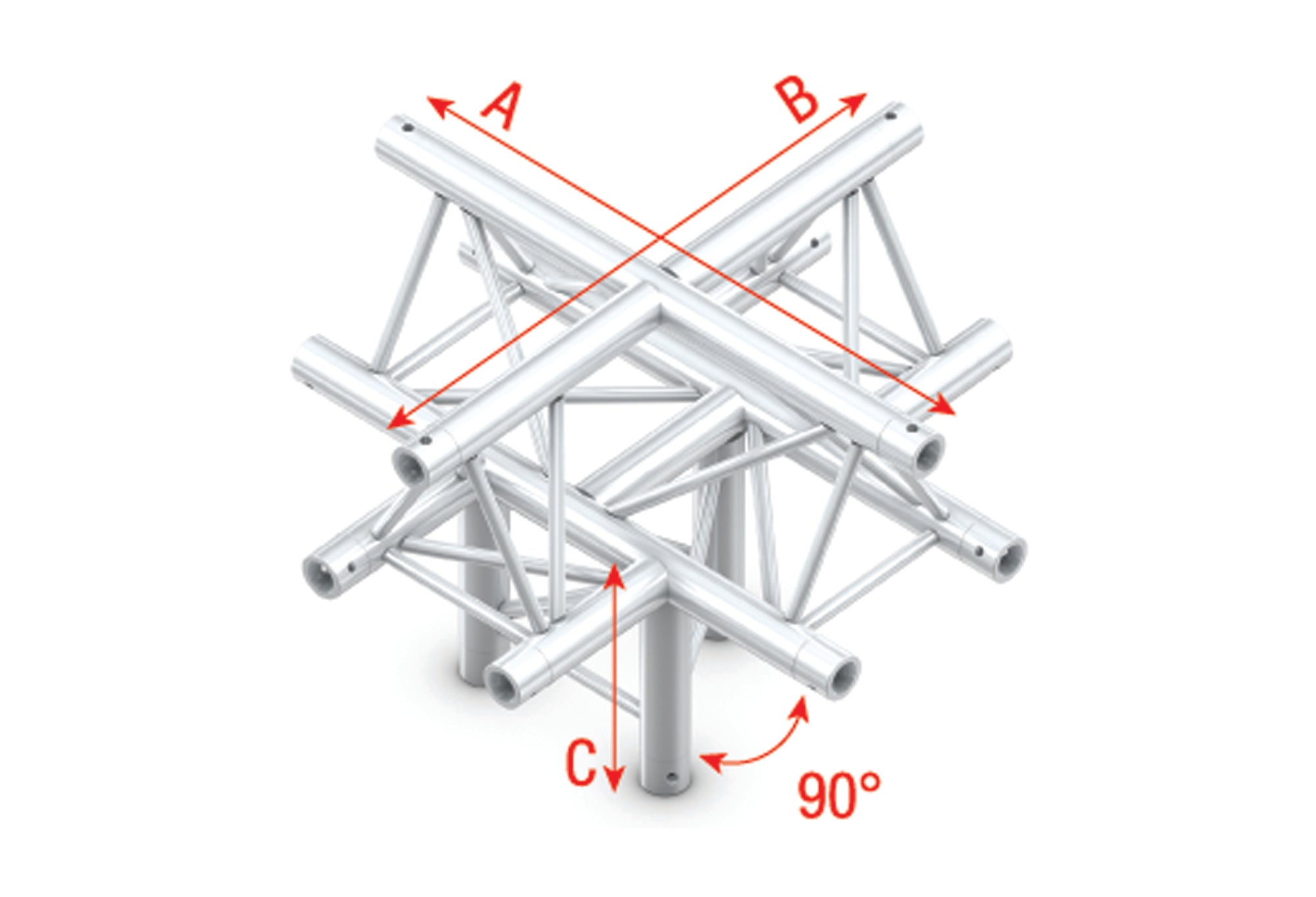 MILOS Pro-30 Triangle F Truss - Cross + down 5-way - apex up - 50 cm F (Prolyte Ø 27,8 mm compatible) ACF52sp - angolo da 90° - argento - F