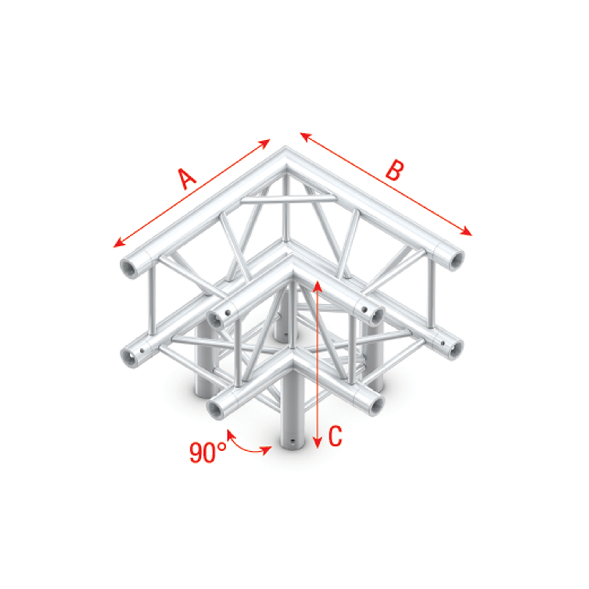 MILOS Pro-30 Square G Truss - Corner 3-way G (Global & Euro Ø 29,0 mm compatible), Silver QLVU30 - 90° corner - heavy duty - silver - G