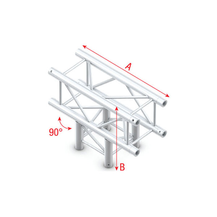 MILOS Pro-30 Square G Truss - T-Cross 3-way - 71cm G (Global & Euro Ø 29,0 mm compatible), Silver QTU35 - 90° corner - silver