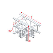 MILOS Pro-30 Square G Truss - T-Cross + Down 4-way G (Global & Euro Ø 29,0 mm compatible), Silver QLVU40 - 90° corner - heavy duty - silver - G