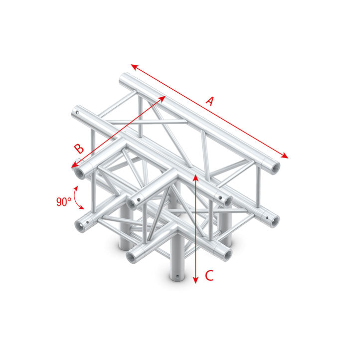 MILOS Pro-30 Square G Truss - T-Cross + Down 4-way - 50 cm G (Global & Euro Ø 29,0 mm compatible) QLUU40 - 90° corner - silver - G