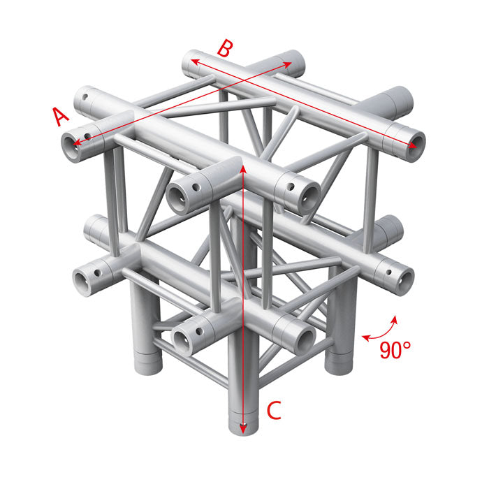 MILOS Pro-30 Square G Truss - Cross + Down 5-way - 50 cm G (Global & Euro Ø 29,0 mm compatible) 10430044 QTUU51 - 90° corner - silver - G