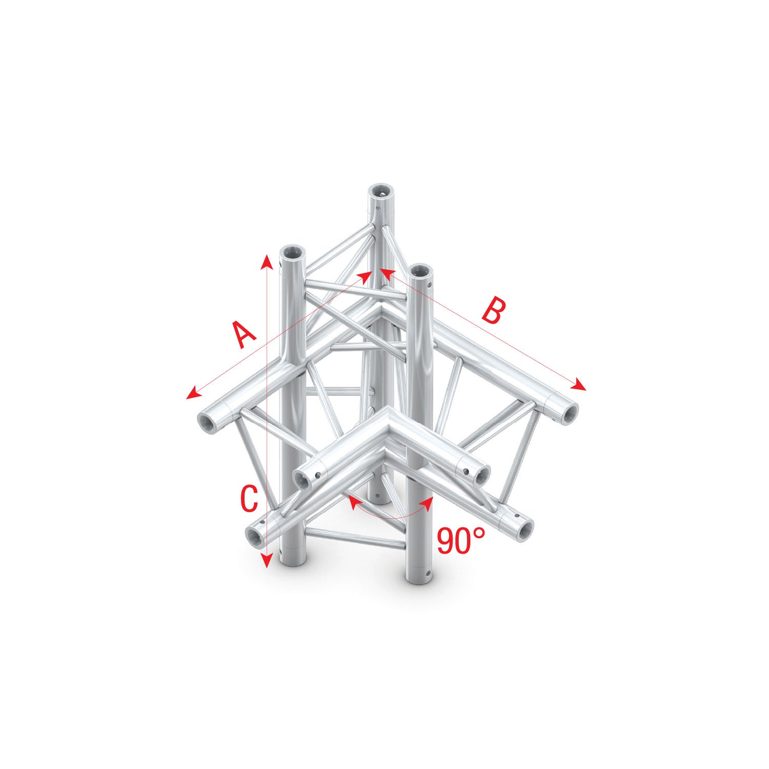 MILOS Pro-30 Triangle G Truss - Corner up/down - right - 50 cm G (Global & Euro Ø 29,0 mm compatible) ACU44sp - 90° corner - silver - G