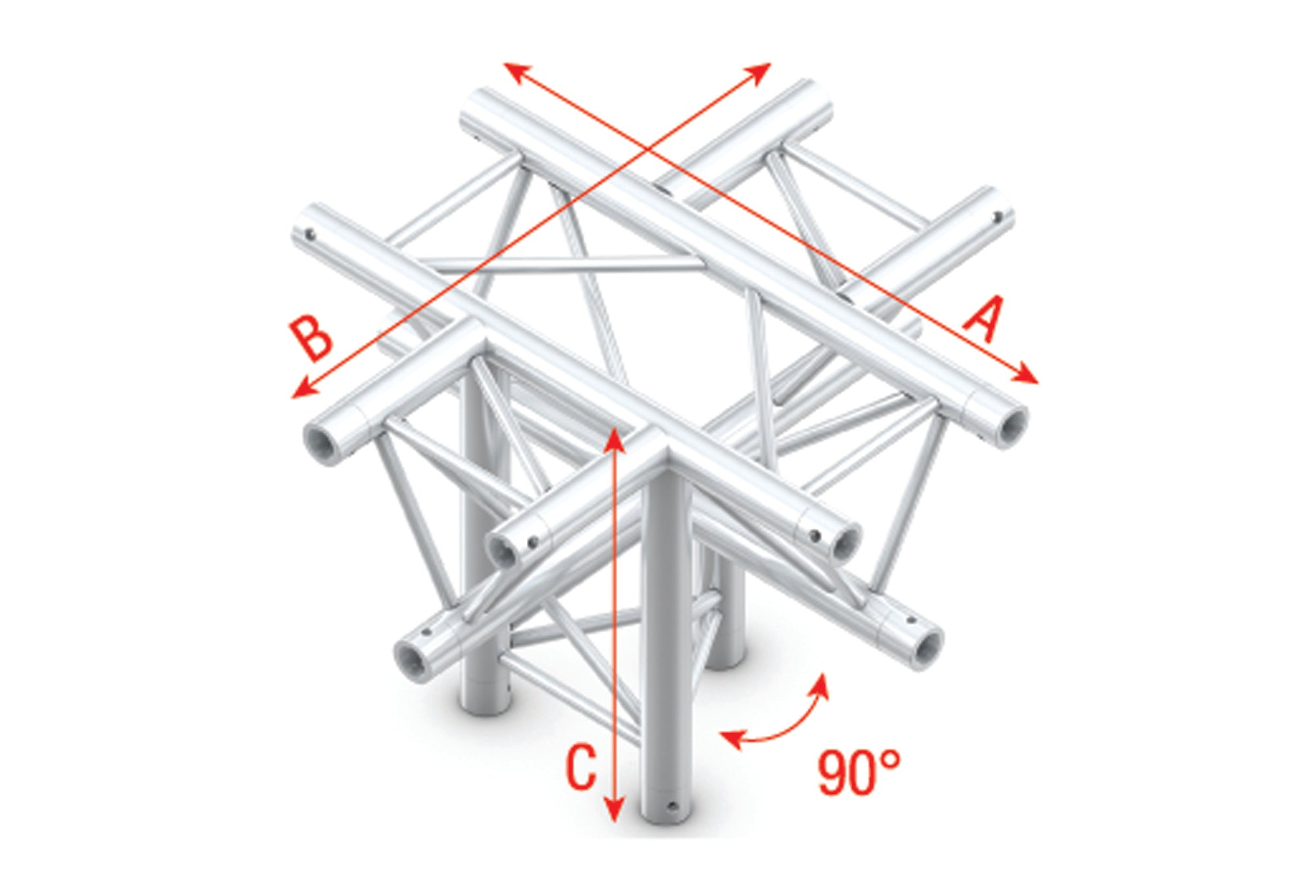 MILOS Pro-30 Square P Truss - Cross + Down 5-way - 50 cm P (Milos Ø 29,8 mm compatible) ACB53sp - 90° corner - silver - P