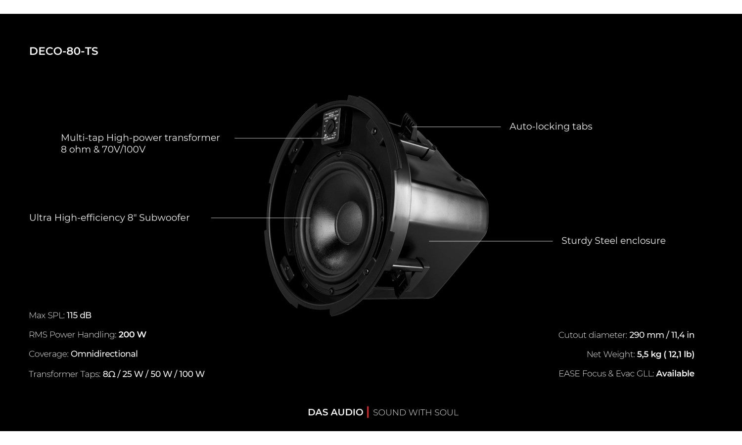 Das DECO-80-TS Coppia subwoofer da soffitto 8" spl max115 db subwoofer da soffitto