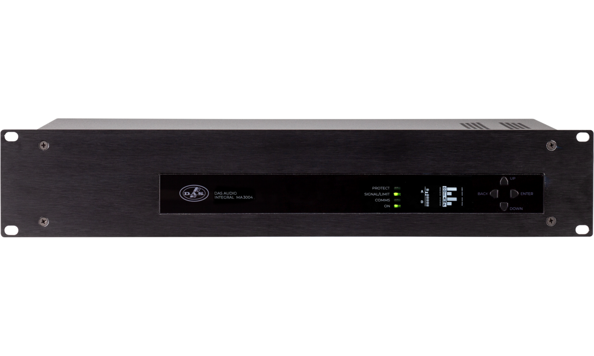 The INTEGRAL-MA3004 Matrix Amplifier 2u, 4x 750w, 4ohm, 4in, 4out (analog), 4x4 i/o Dante