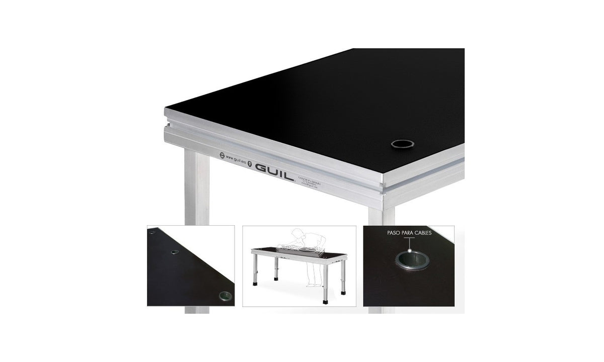 Guil MDJ-1 Tavolo dj-consolle 1500x650 mm con passacavi, in alluminio