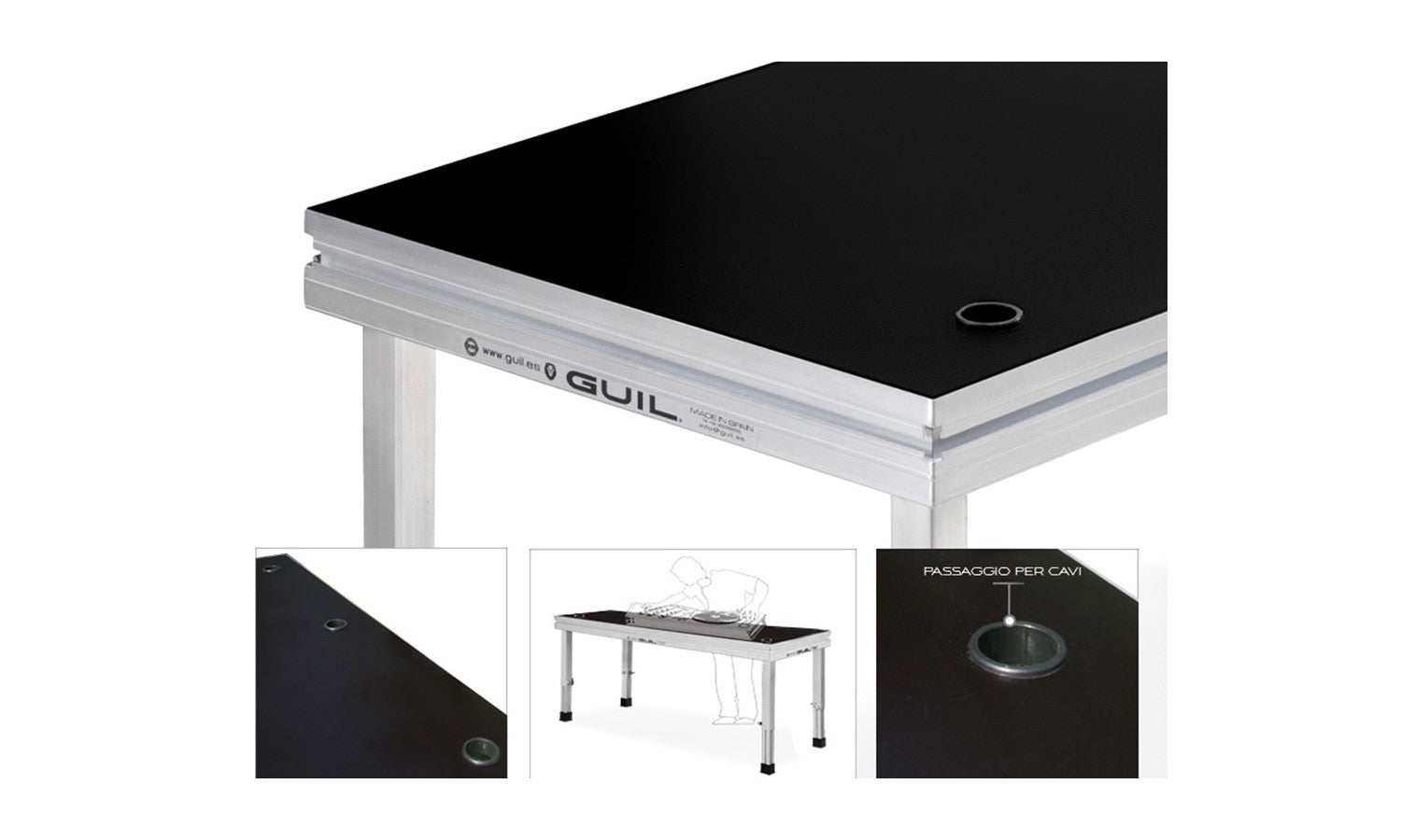 Guil MDJ-2 Tavolo dj-consolle 2000 x 650 mm con passacavi, in alluminio