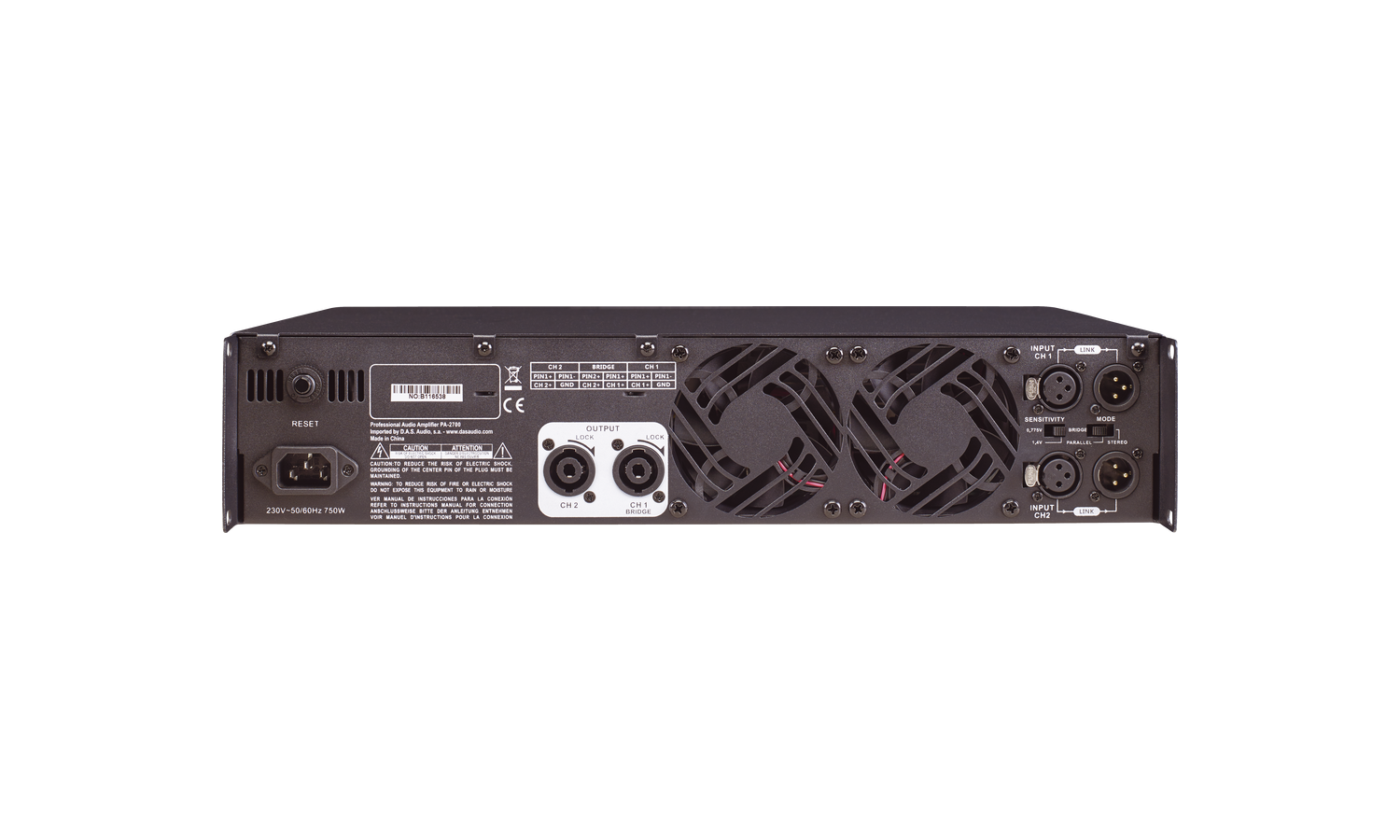 Das PA-500DAS Amplificatore 2 canali,250w @ 4 ohm, 2u din, 230v