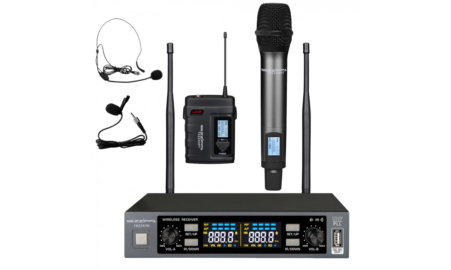 Zzipp TXZZ414 Set radiomicrofono uhf doppio contx palmare e bodypack