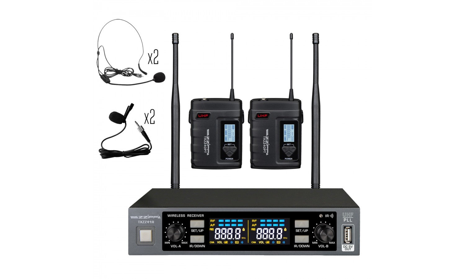 Zzipp TXZZ416 Set radiomicrofono uhf doppio con2 trasmettitori bodypack