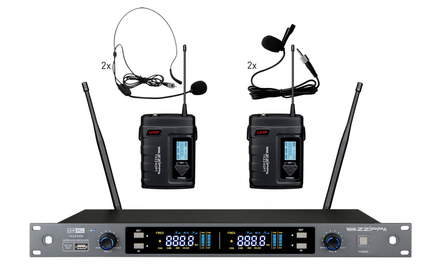 Zzipp TXZZ422 Set doppio radiomicrofono uhf con2 trasmettitori bodypack