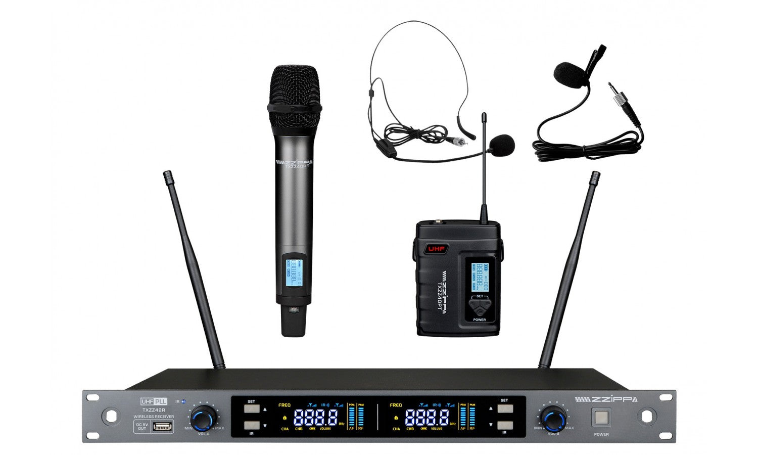 Zzipp TXZZ424 Set doppio radiomicrofono uhf contx palmare e bodypack