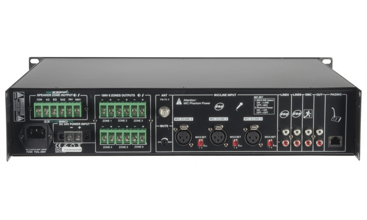 Zzone ZZONE350PA Amplificatore mixer lettore usb/bt/fm da350w a 6 zone