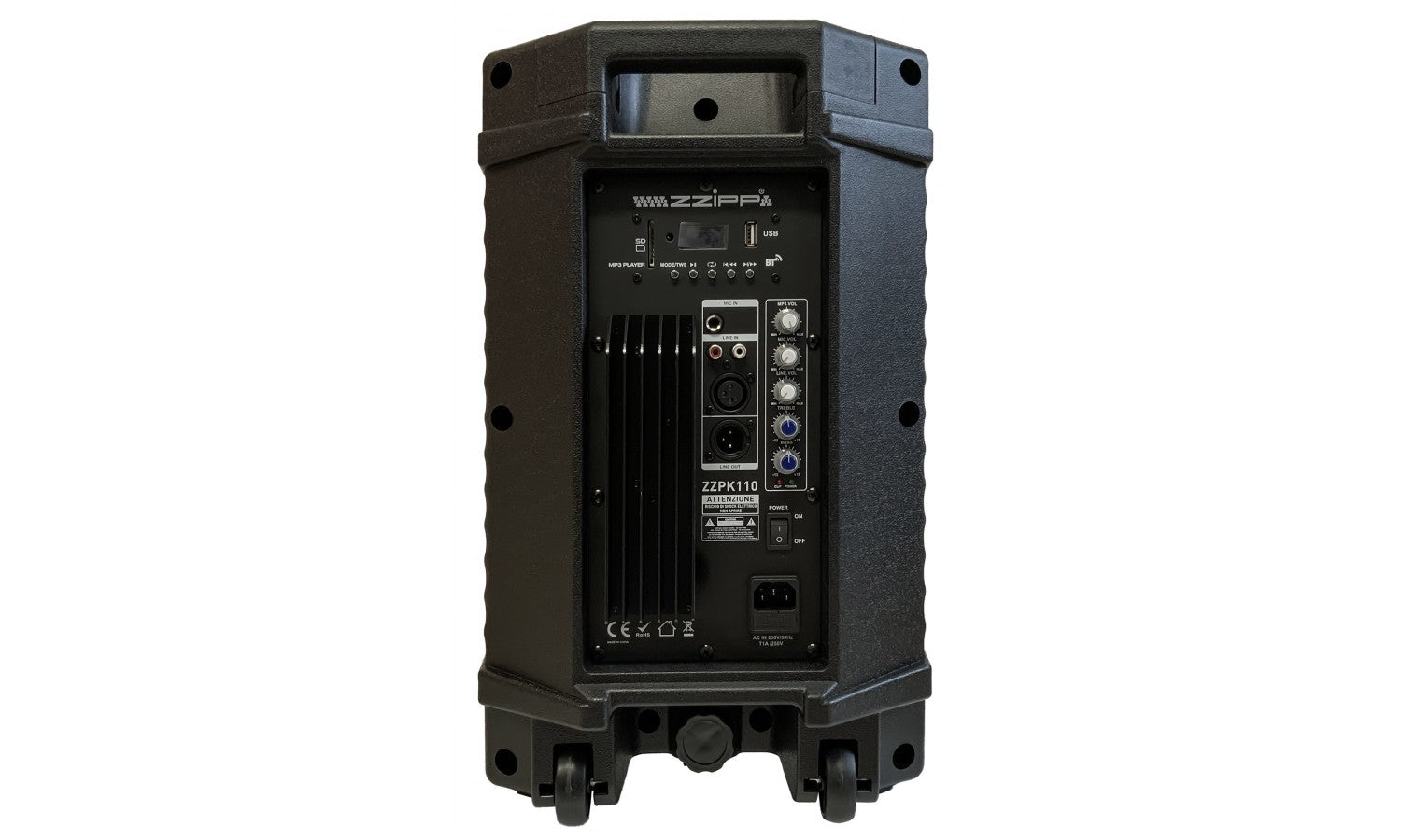 Zzipp ZZPK110 Cassa attiva da 10", con bluetooth e lettore mp3, pot. max 300w